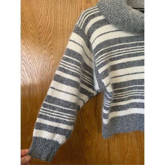 I.B. Diffusion Vintage Angora Blend Striped Cowl Neck Sweater Gray, White Size - Picture 5 of 12